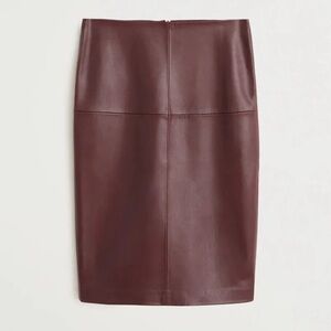Mango MNG Brown Skirt Faux Leather Vegan Pleather Pencil Fitted Cocktail Sz 2 XS